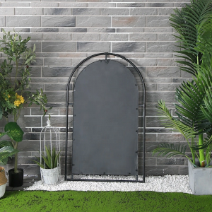 Decorative Glass Antique Accent Mirror Rustproof Black Metal Framed Arched Wall Mirror Industrial Style PL08-39540