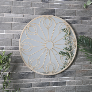HandCrafted Home Decor Wall Mounted Round Accent Mirror Metal Frame Antique Circle Decorative Outdoor Garden Mirror PL08-38651