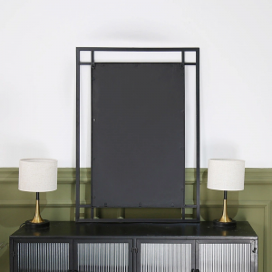 Metal Frame Indoor Bathroom Black Rectangular Modern Contemporary Vanity Decorative Wall MirrorPL08-50005