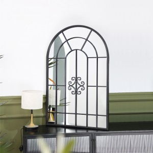 Black Metal Frame Window Pane Wall Mirror 50004