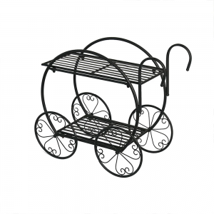 2-Tier Display 4 Wheel Wagon Garden Metal Planter Stand Holder PL08-3873