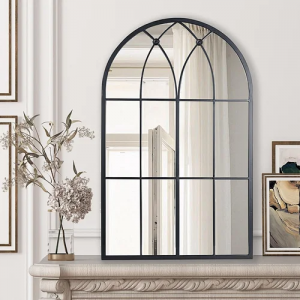 Modern Arch Windowpane Black Mirror Decorative Wall Mirror PL08-385247