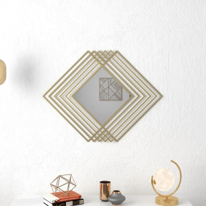 Modern Luxury Overlapping Geometric Shape Decorative Rhombus Gold Metal Wall Mirror PL08-385430