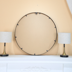 Wall Mount Circle Decorative Wall Mirror Bath Vanity Accent Black Metal Frame Round Mirror PL08-38316