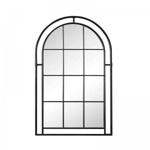 Decorative Glass Antique Accent Mirror Rustproof Black Metal Framed Arched Wall Mirror Industrial Style PL08-39540