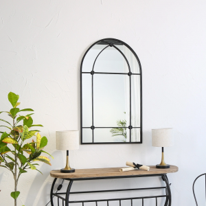 Best Selling Large Arch Mirror Antique Vintage Rust Proof Garden Wall Mirror Black Metal Framed Outdoor Garden Mirror PL08-36575