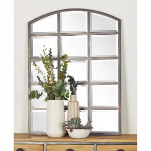 Large Windowpane Arched Mirror Antique Rust Proof Wall Mirror Metal Framed for Bathroom Vanity Entry PL08-385238
