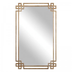 Large Decorative Antique Distress Finish Rectangle Gold Metal Wall Mirror PL08-382279