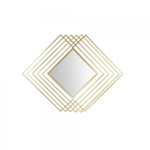 Modern Luxury Overlapping Geometric Shape Decorative Rhombus Gold Metal Wall Mirror PL08-385430