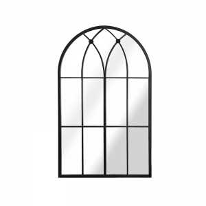 Large Black Windowpane Arch Mirror Antique Metal Framed Patio Garden Wall Mirror for Home Decor PL08-38658