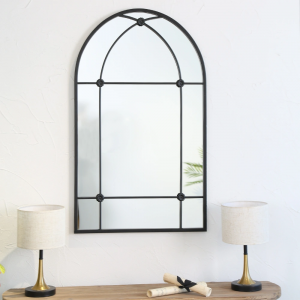 Best Selling Large Arch Mirror Antique Vintage Rust Proof Garden Wall Mirror Black Metal Framed Outdoor Garden Mirror PL08-36575
