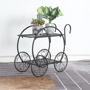 2-Tier Display 4 Wheel Wagon Garden Metal Planter Stand Holder PL08-3873