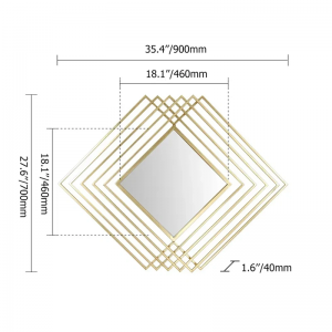 Modern Luxury Overlapping Geometric Shape Decorative Rhombus Gold Metal Wall Mirror PL08-385430