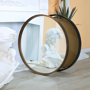 Wall Mount Circle Decorative Wall Mirror Bath Vanity Accent Black Metal Frame Round Mirror PL08-38316