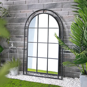 Decorative Glass Antique Accent Mirror Rustproof Black Metal Framed Arched Wall Mirror Industrial Style PL08-39540