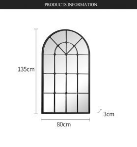 Large Windowpane Arched Mirror Antique Rust Proof Garden Wall Mirror Metal Framed with Customized Color PL08-38523