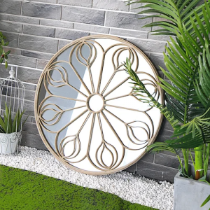 HandCrafted Home Decor Wall Mounted Round Accent Mirror Metal Frame Antique Circle Decorative Outdoor Garden Mirror PL08-38651