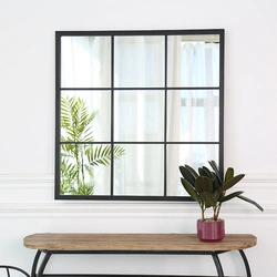 Industrial Square Modern Contemporary Window Pane Farmhouse Style Wall Mirror PL-36066-03