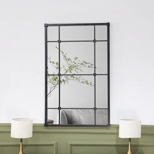 Farmhouse Rectangular Industrial Matt Black Metal Frame Window Pane Tabletop Decor Decorative Wall Mirror PL08-50007