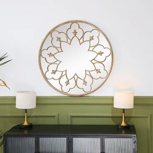 Round Metal Frame Floral Herschel Wall Hanging Living Room Dining Room Decorative Garden Mirror PL08-50026