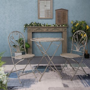 Wholesale Antique Grey Metal Patio Folding Dining Furniture Round Table and Chair 8081 8082