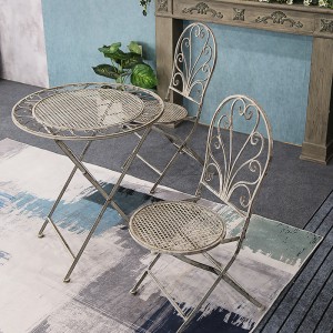 Wholesale Antique Grey Metal Patio Folding Dining Furniture Round Table and Chair