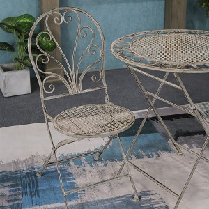 Wholesale Antique Grey Metal Patio Folding Dining Furniture Round Table and Chair