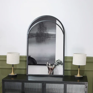 Black Arched Metal Frame Contemporary Overmantel Bedroom Makeup Wall Vanity Wall Mirror