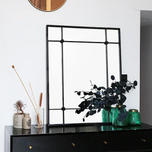 Industrial Style Rectangular Black Metal Framed Wall Mounted Mirror Casual Modern Contemporary Glass Mirror