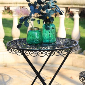 Antique Balcony Metal Folding Patio Chair and Table Set 2 Foldable Chairs Round Table for Porch Garden Black 6804