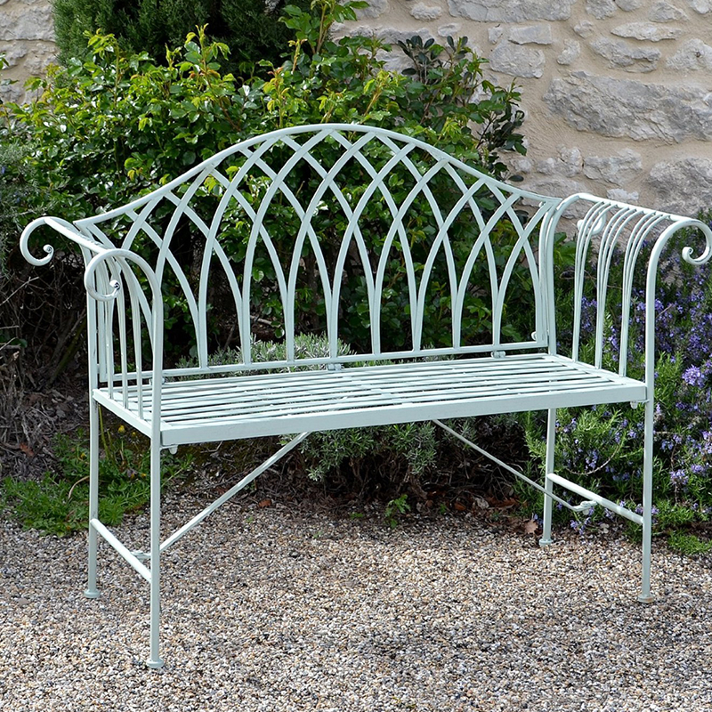 Antique Rustic Wrought Iron Metal White Country Outdoor Benches – Metal / Benches / Patio Seating Furniture 8671