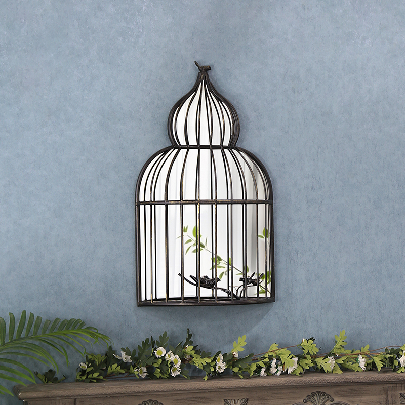 Pastoral Bird Decorative Outdoor Indoor Black Metal Framed Farmhouse Wall mounted Mirror 34267 Featured Image