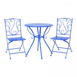 Custom Blue Peacock Metal Folding Garden Outdoor Furniture Bistro Patio Set 38894 38895