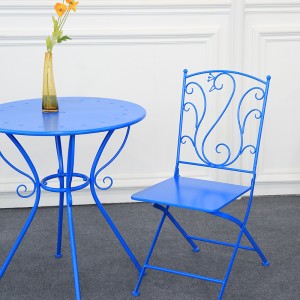 Custom Blue Peacock Metal Folding Garden Outdoor Furniture Bistro Patio Set 38894 38895