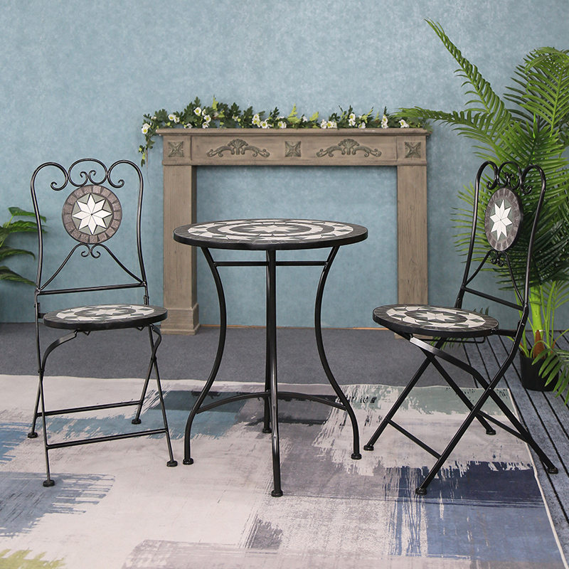 Buy Cheap Round Patio Table With Chairs Manufacturers -
 Cast Iron Metal Mosaic Table and Chair Bistro Set 7452 – Powerlon