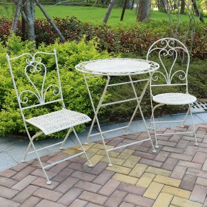 Fancy French Style White Metal Garden Eden Furniture Dining Table Chairs Bistro Set 7702,7703,7704