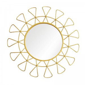 Modern Geometric Metal Gold Sunburst Hanging Mirror for Wall Decorative 38395