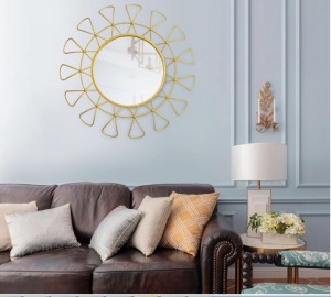 Modern Geometric Metal Gold Sunburst Hanging Mirror for Wall Decorative 38395