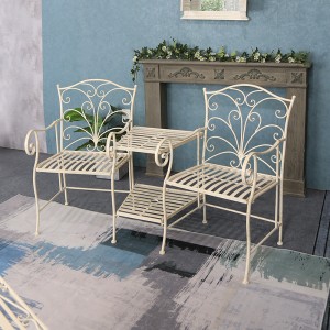 Farmstead Luxury Anti rust Folding Antique Wrought Iron Metal Outdoor Garden table set with Armch...