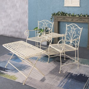 Farmstead Luxury Anti rust Folding Antique Wrought Iron Metal Outdoor Garden table set with Armchair 36283