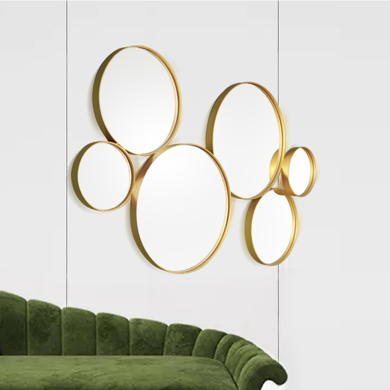 Golden Round Mirror Wall Mounted Assorted Sizes Set of 6 Round Glass Mirrors 38403_01