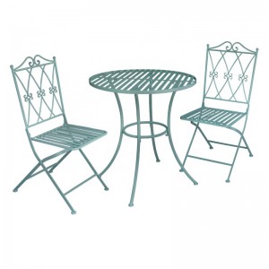 Wrought Iron Antique Green Folding table and chair Patio Set 38428