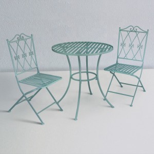 Wrought Iron Antique Green Folding table and chair Patio Set 38428