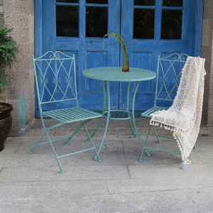 Wrought Iron Antique Green Folding table and chair Patio Set 38428