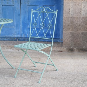 Wrought Iron Antique Green Folding table and chair Patio Set 38428