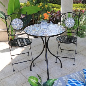 Handcrafted Wrought Iron Mosaic Stone Dining Bistro Set 7475 7476