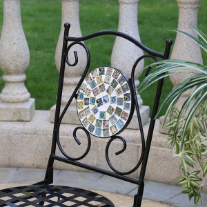 Hand Made Folding Wrought Iron Mosaic Stone Dining Bistro Set of 3 Outdoor Garden Furniture 7475 7476