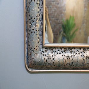 Rectangle Wholesale Unique Traditional Decor Wall Mirror Metal Art Framed Bronze Mirror Glass 32038