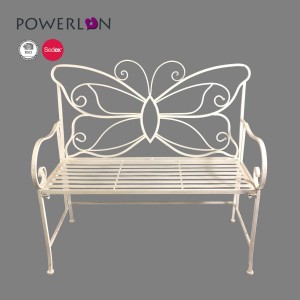 Foldable full-size Antique White Wrought Iron Courtyard Metal Garden Butterfly Benches 80274