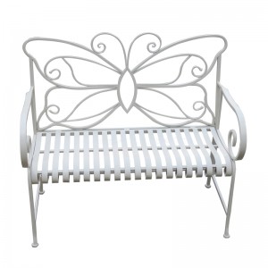 Foldable full-size Antique White Wrought Iron Courtyard Metal Garden Butterfly Benches 80274